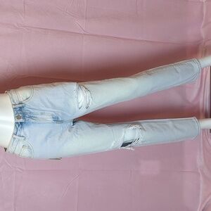 Redial High Waisted Distressed Light Wash Mom Jeans size UK 8